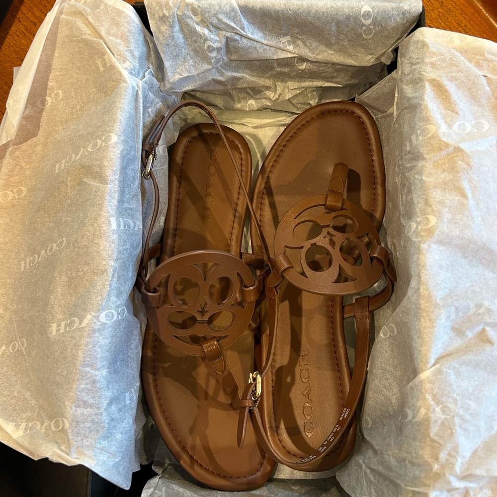 Coach Jaci Leather Sandal, Saddle, Size 8.5 - Picture 11 of 14